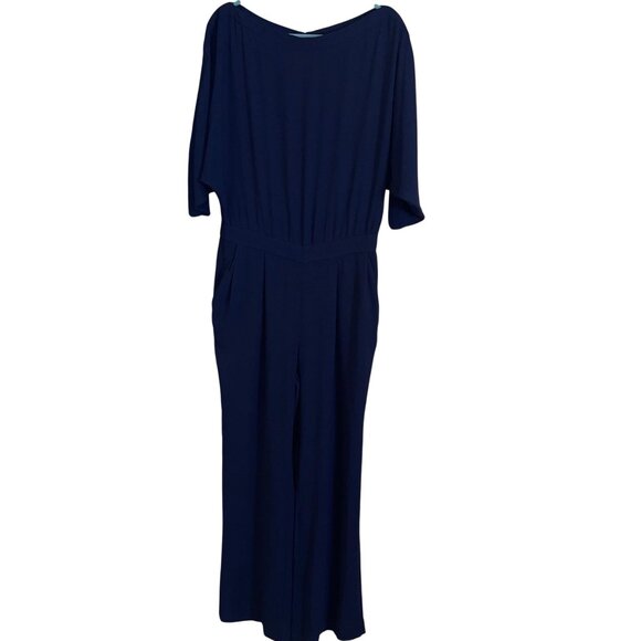 Diane Von Furstenberg Womens Jumpsuit Size 10 Blue Lucy Crepe Pockets Boat Neck - Picture 11 of 16